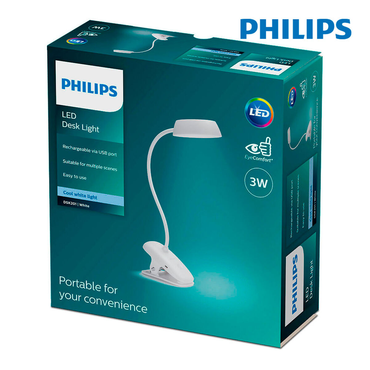 Bordlampe Philips Lámpara de mesa Hvit Metall 3 W
